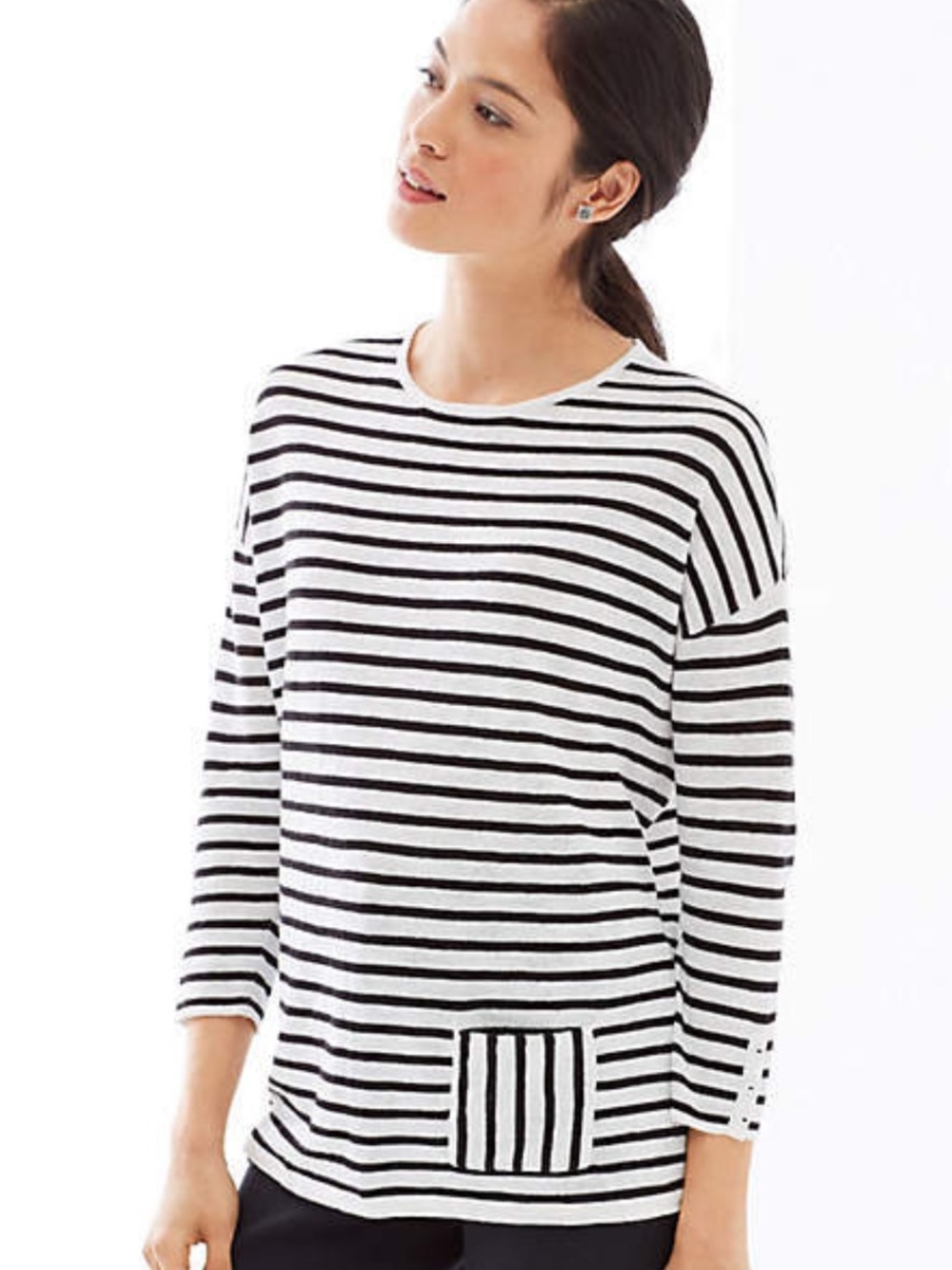 J. Jill Nautical Striped Linen Blend 3/4 Sleeve Top Size L